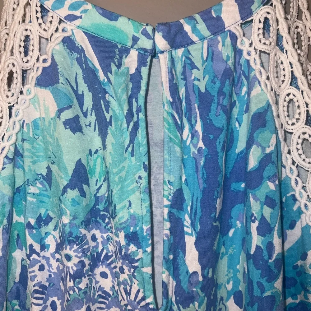 Lilly Pulitzer Blue and White Romper with White Crochet